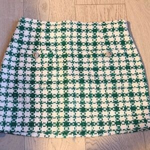 Zara Green and White Tweed Mini Skirt
